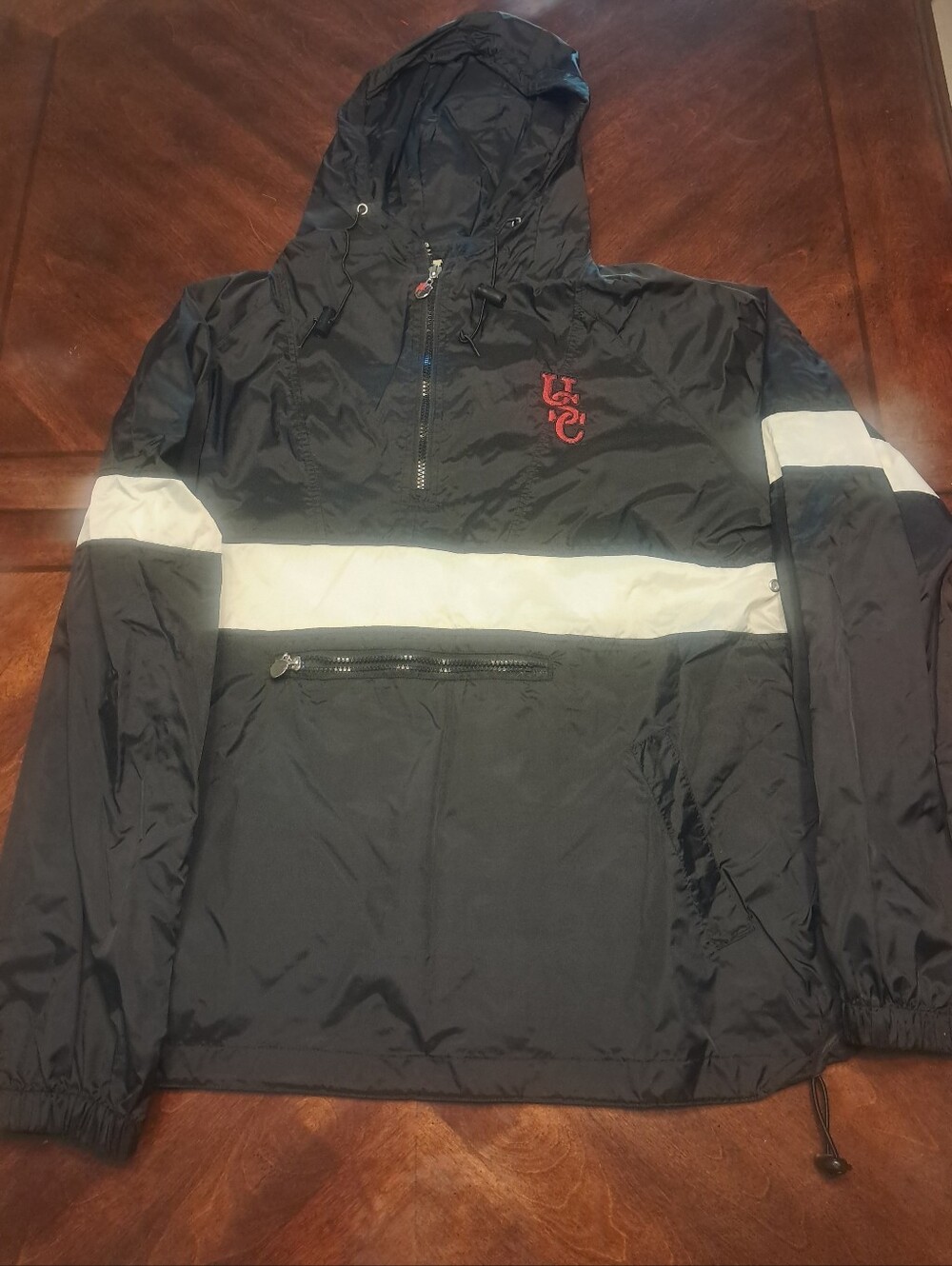 University Of South Carolina Black Pullover Windbreaker with White Stripe